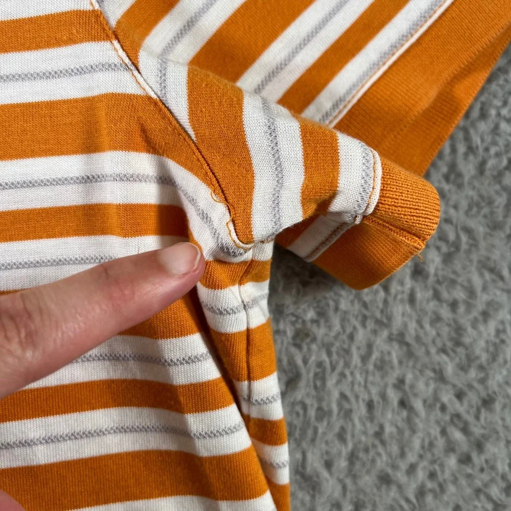 Banana Republic Mens Fitted Pima Polo Shirt Large Orange White Striped Cotton